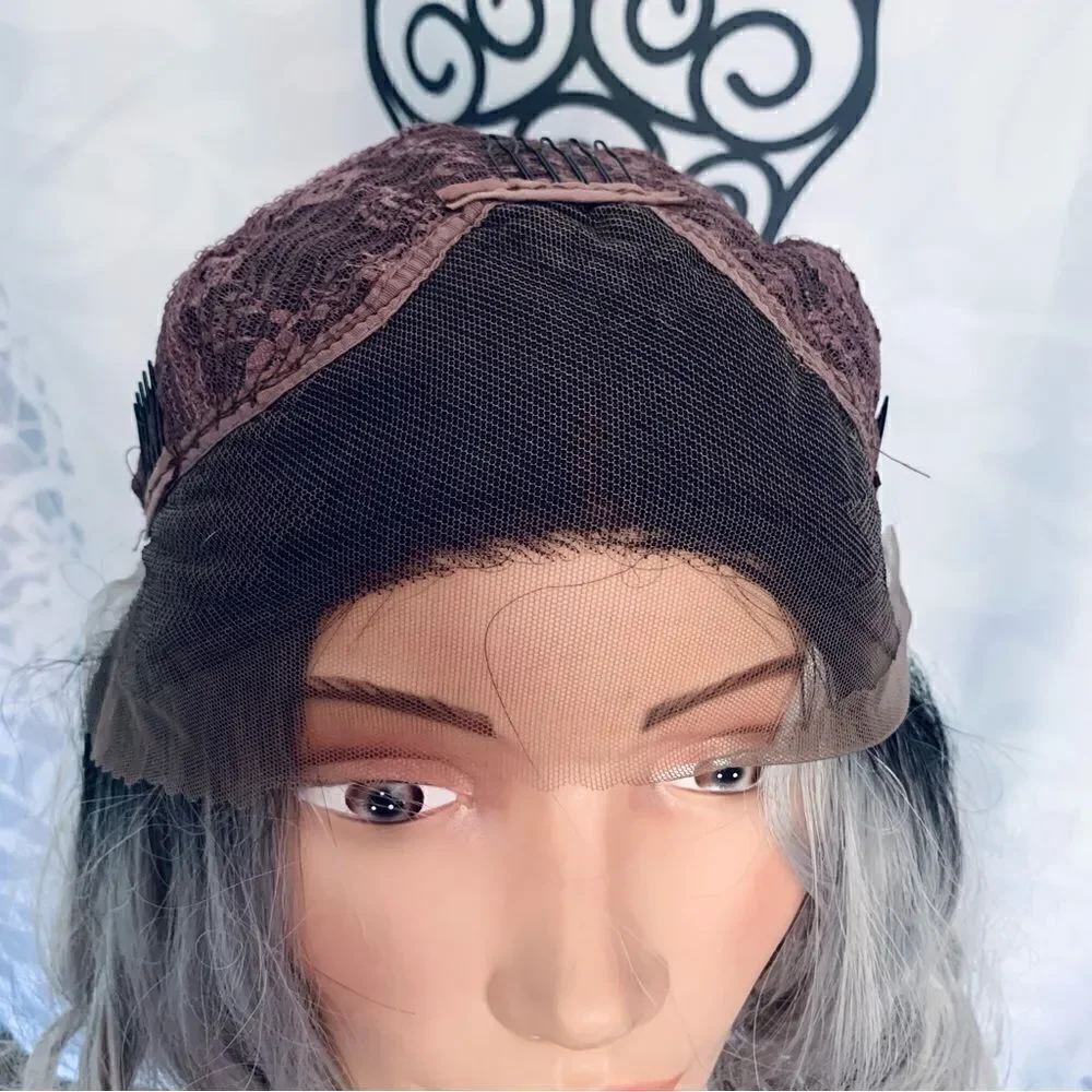 Silver Gray with Dark Roots Lace Front Heat Friendly Synthetic Wig Size Average